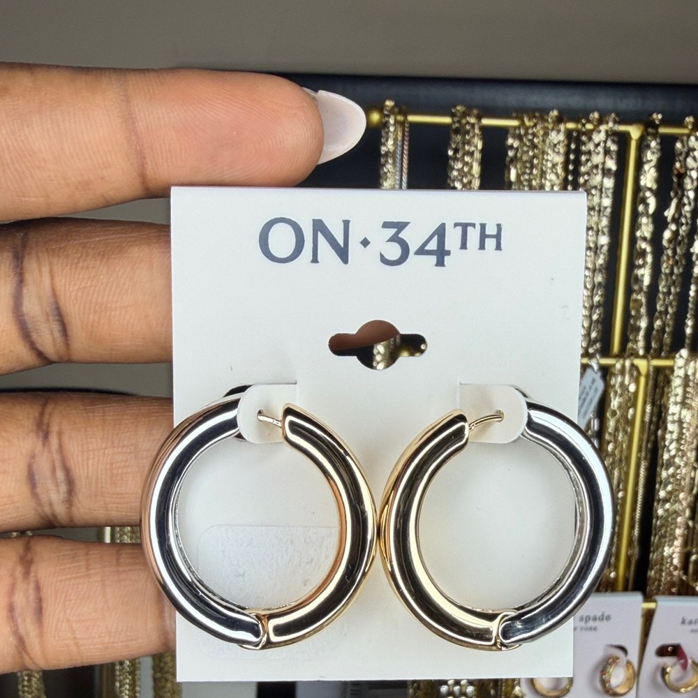 ON 34TH Two-Tone Gold and Silver Hoop Earrings